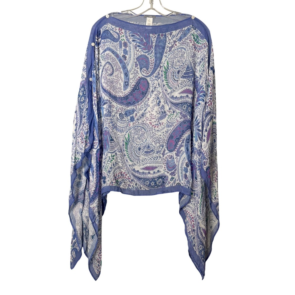 J. Jill Poncho Top Womens L Blue Paisley Print Button Shoulder Modal Viscose